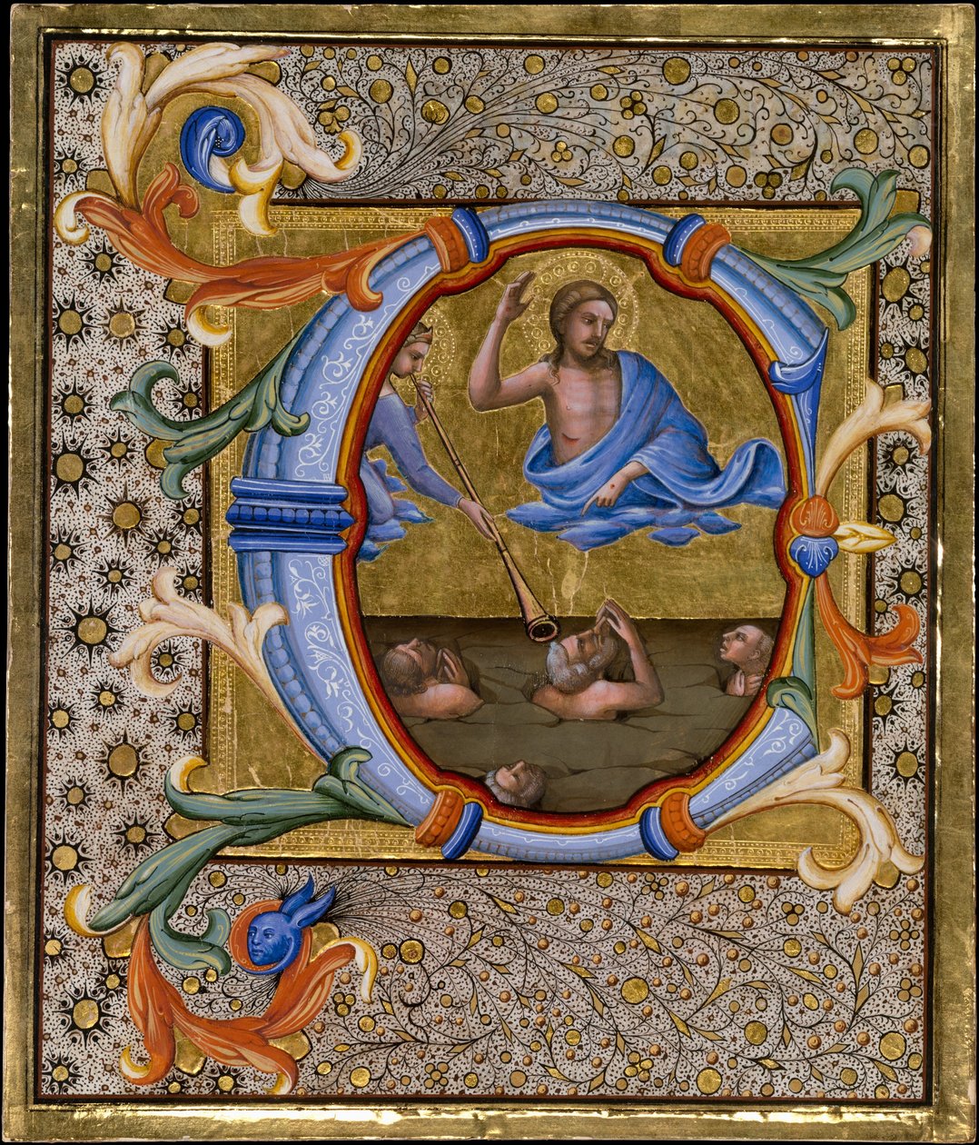 Viimeinen tuomio initiaalissa C, n. 1406-7. tekijältä Lorenzo Monaco
