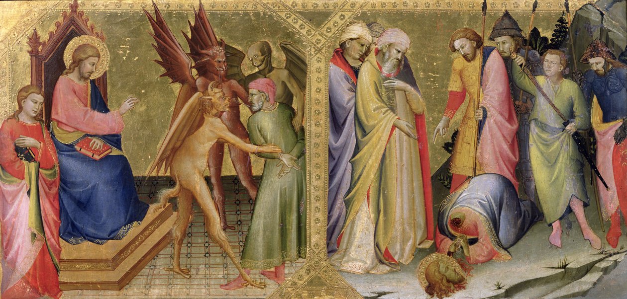 Pyhä Jaakob ja Hermogenes ja Pyhän Jaakobin marttyyrikuolema, predella-paneeli Nobili-kappelin alttaritaulusta Santa Maria degli Angelissa Firenzessä tekijältä Lorenzo Monaco