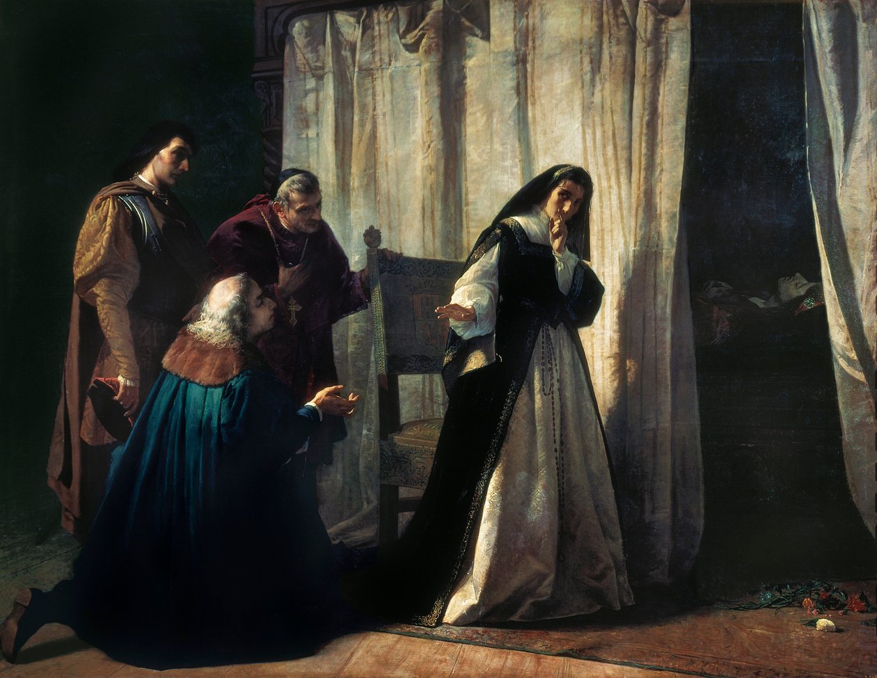 La queen Jeanne Iere dite Jeanne la Folle (Juana la Loca) (1479-1555) Lorenzo VALLESin (1830-1910) maalaus. Madrid. Prado museo. tekijältä Lorenzo Valles