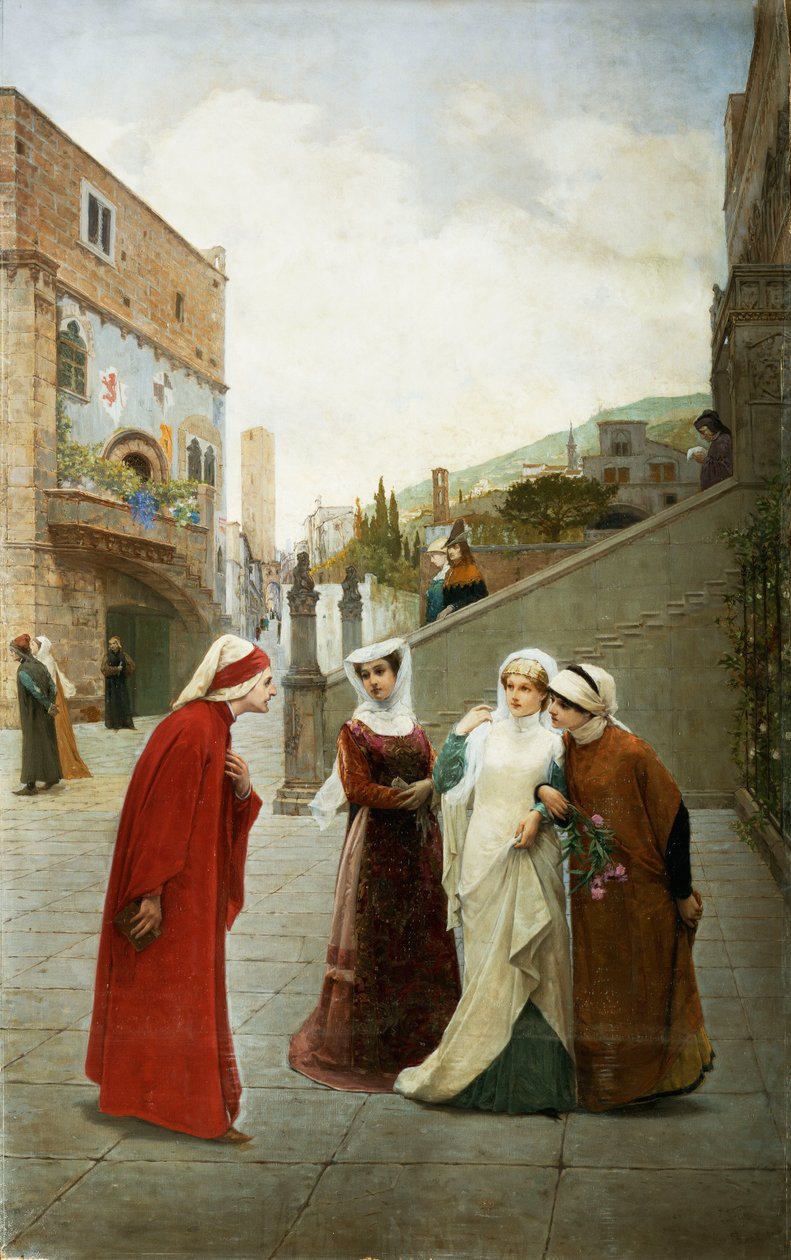 Danten ja Beatricen tapaaminen, 1889 tekijältä Lorenzo Valles