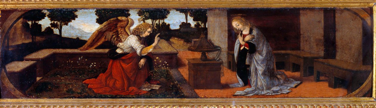 Lorenzo di Credin ilmestysmaalaus (1458-1537) 1400-luvun su. 0,16x0,6 m tekijältä Lorenzo di Credi