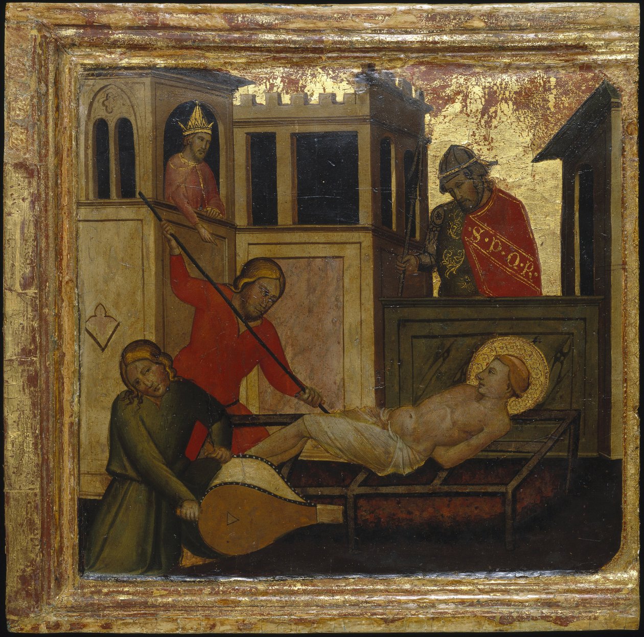 Pyhän Laurentiuksen marttyyrikuolema. Kohtauksia Pyhän Laurentiuksen elämästä, predella, n. 1412 tekijältä Lorenzo di Niccolò