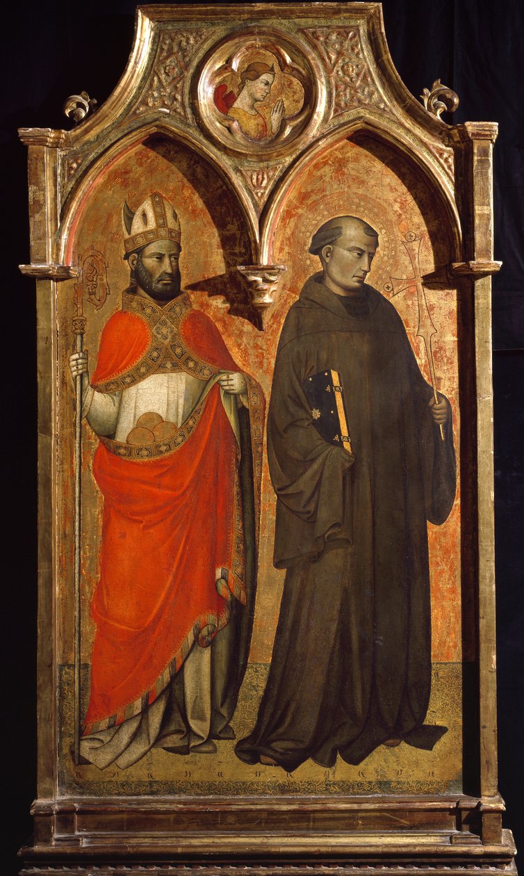 Pyhä Nikolaus Barilainen ja Pyhä Francois Assisilainen Lorenzo di Niccolo Gerinin maalaus (14.-15. vuosisata) su 153,6x85,5 cm Assisi, San Francescon basilikan aarremuseo. Perkins College tekijältä Lorenzo di Niccolo Gerini