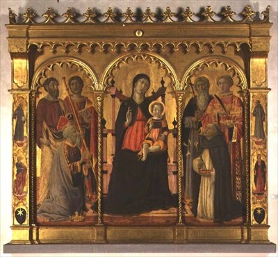 Madonna ja lapsi valtaistuimelle pyhien kanssa (triptyykki) tekijältä Lorenzo di Pietro Vecchietta