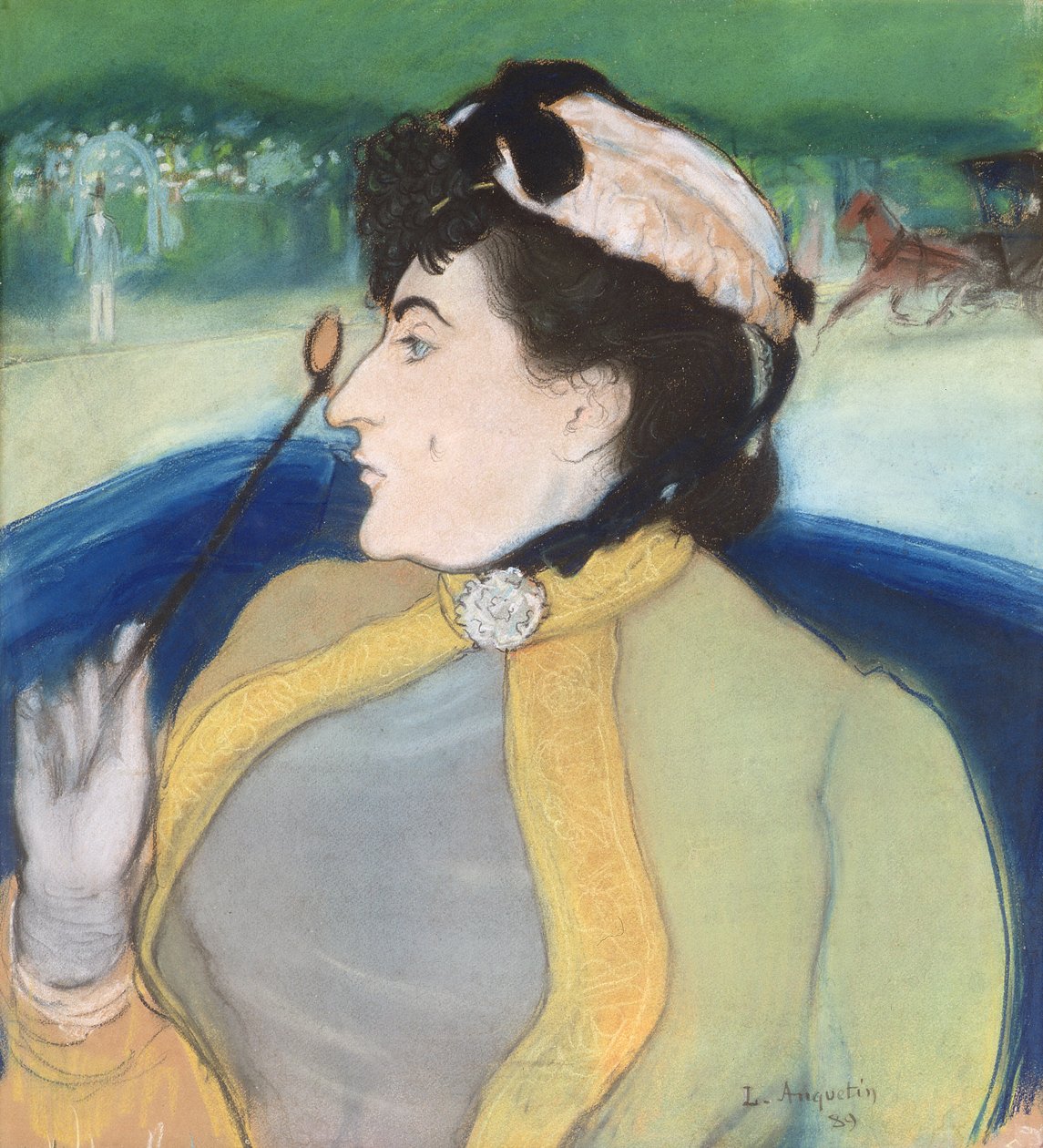Nainen barouchessa, 1889 (pastelli paperille) tekijältä Louis Anquetin