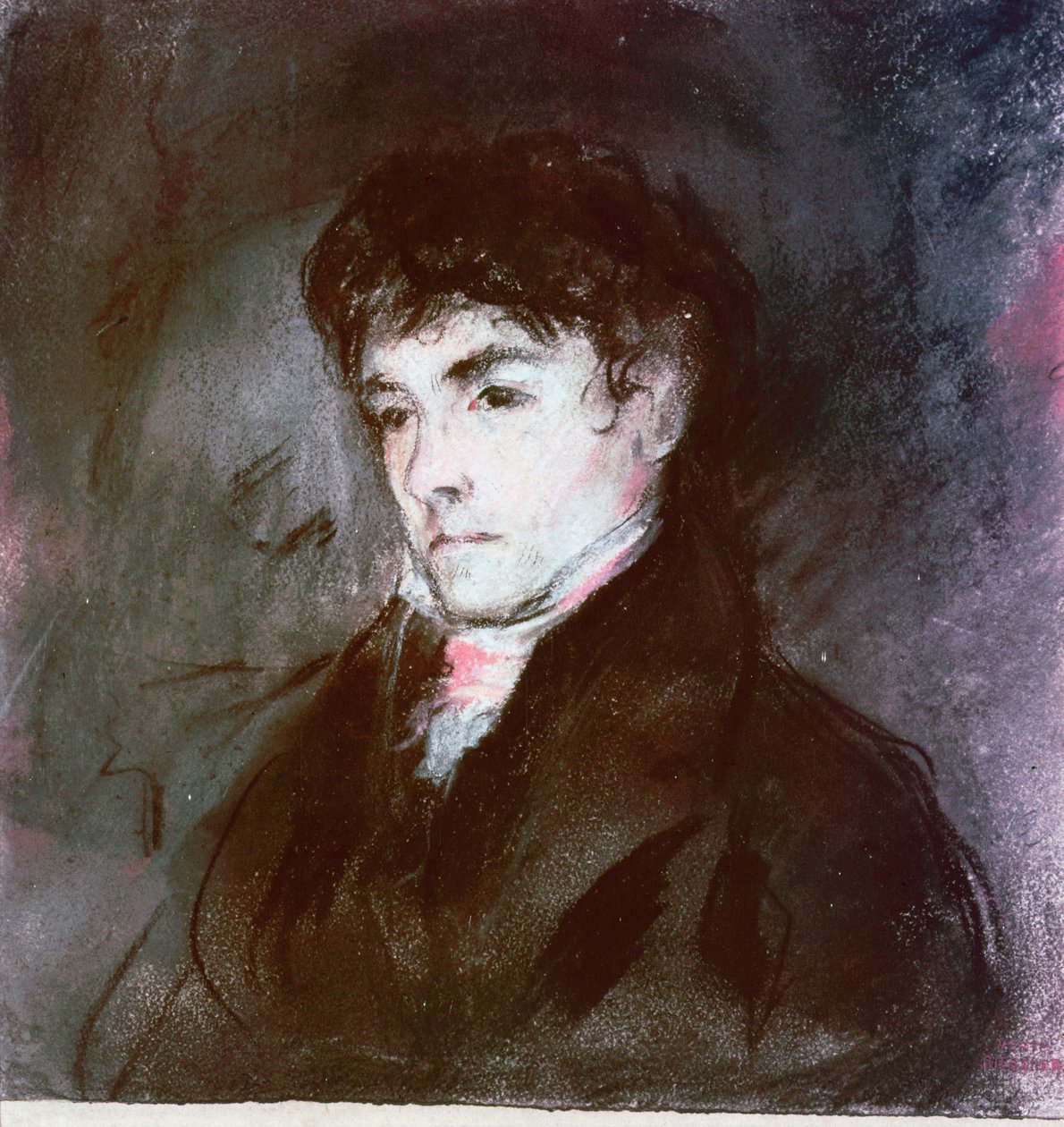Eugene Delacroixin muotokuva, n. 1827 (pastelli paperille) tekijältä Louis Antoine Leon Riesener