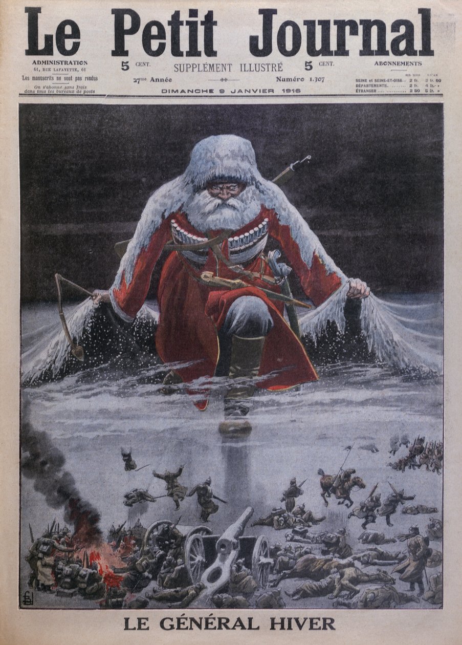 General Winter, etukannen kuvitus "Le Petit Journalista", liitekuva, 9. tammikuuta 1916 tekijältä Louis Charles Bombled
