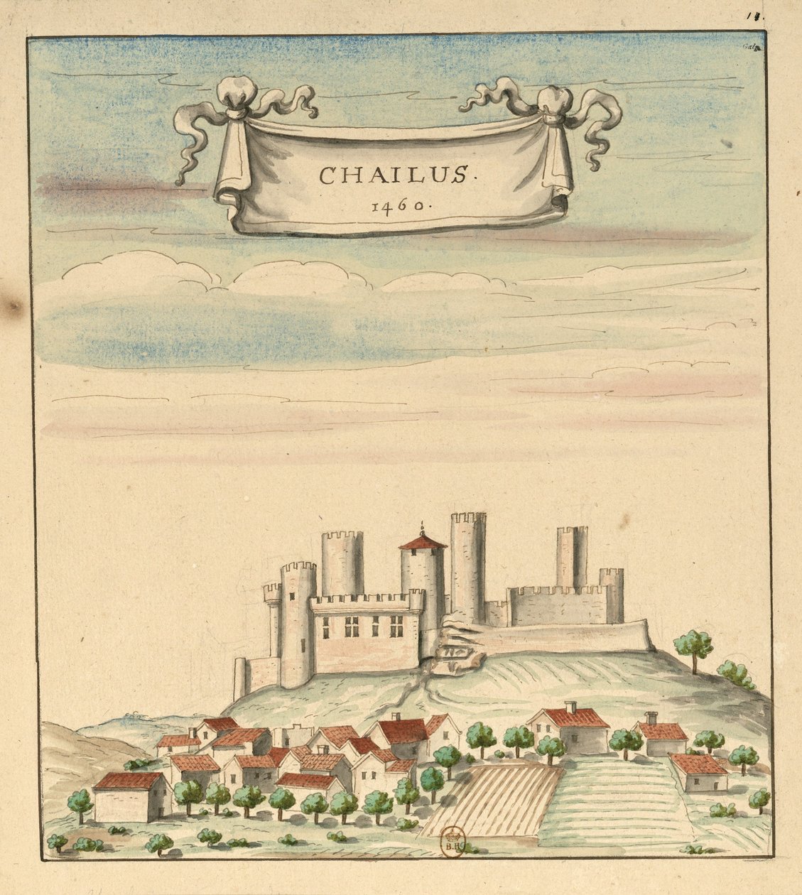 Château de Châlus en 1460 tekijältä Louis Boudan