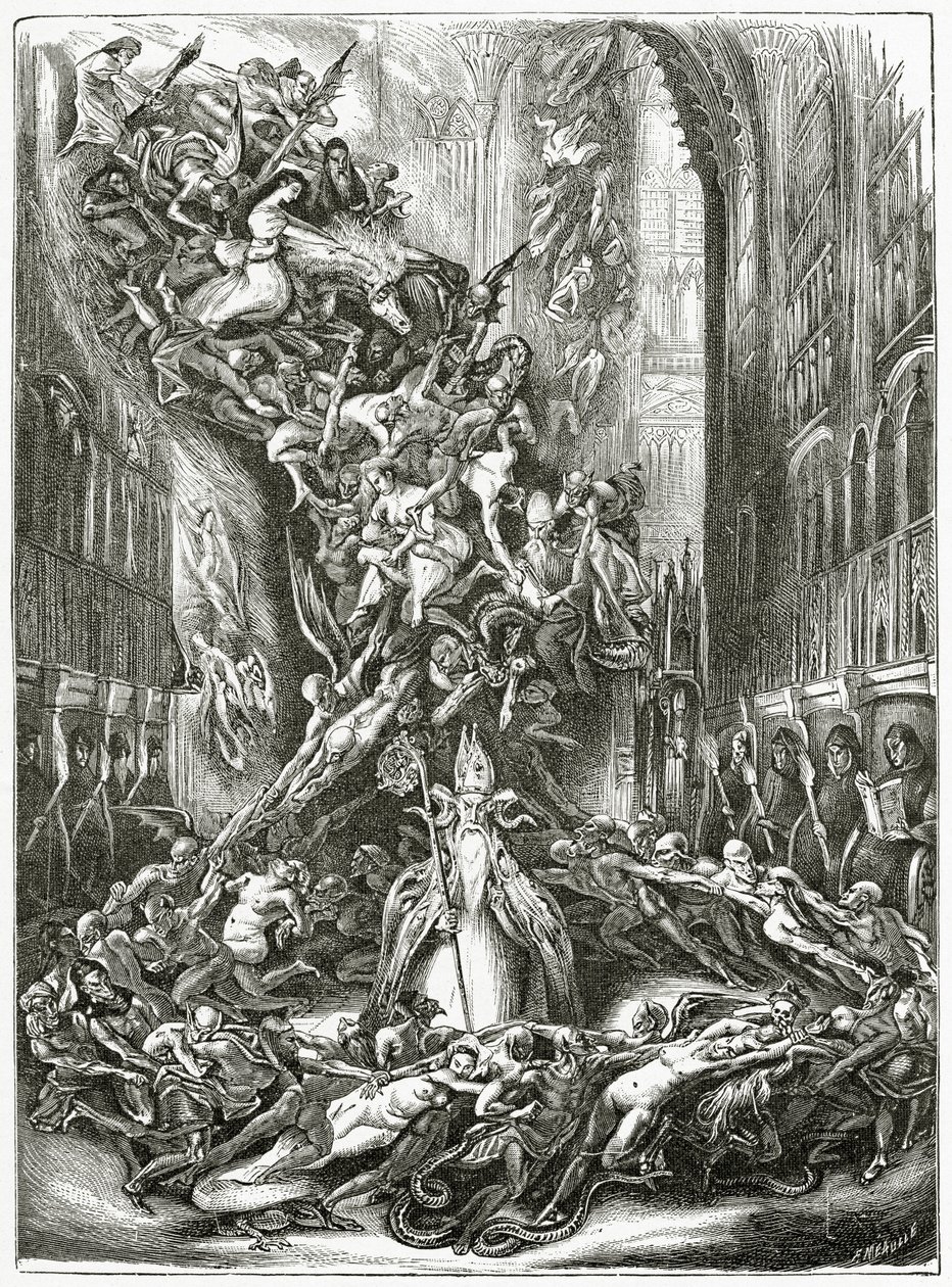 La Ronde du Sabbat,1800-luku (bw kaiverrus) tekijältä Louis Boulanger