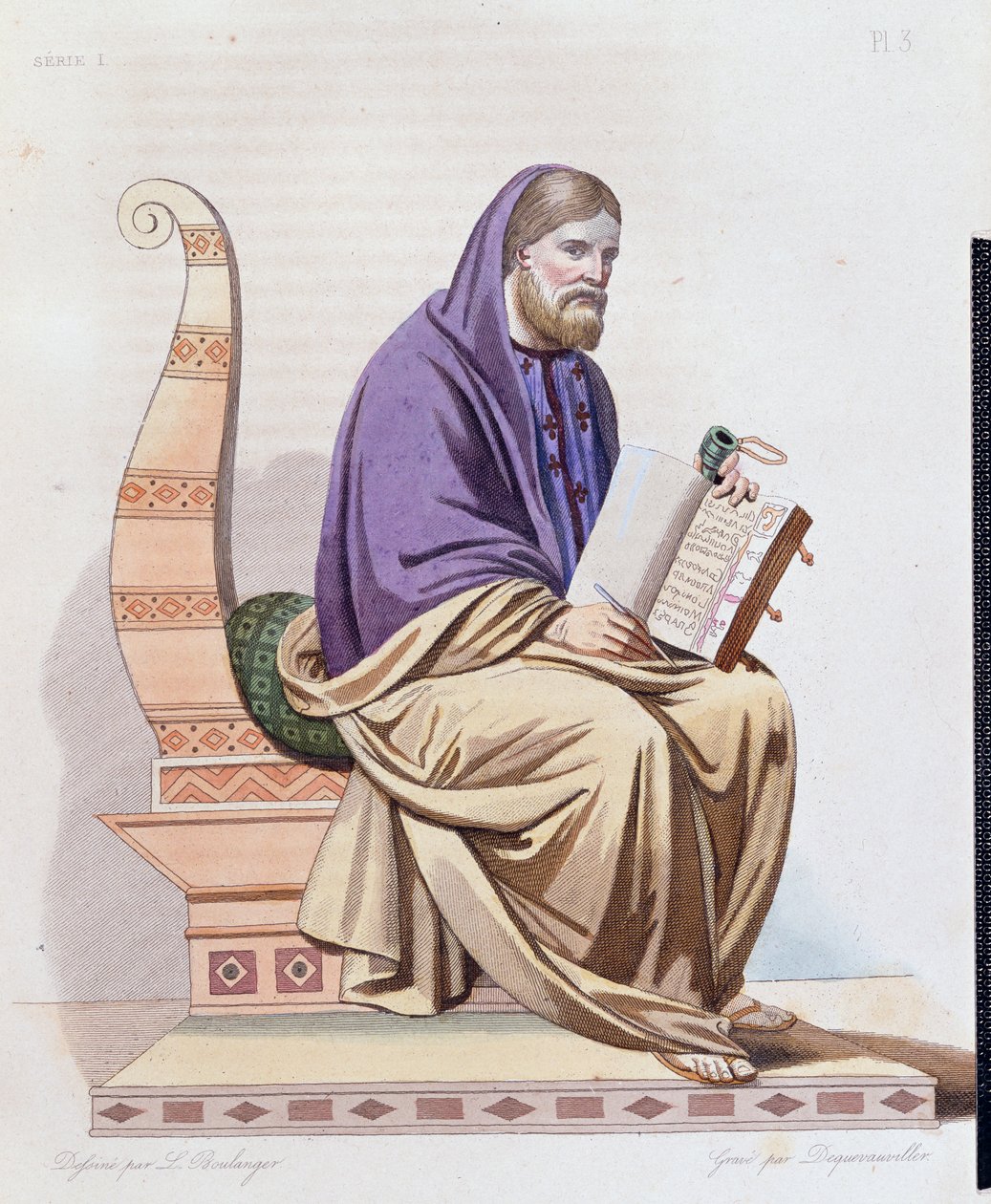 Pyhän Gregory Toursin (538-594) muotokuva E. Mennechetin teoksesta "Le Plutarque Francais", kaiverrus Dequevauviller, 1841 tekijältä Louis Boulanger