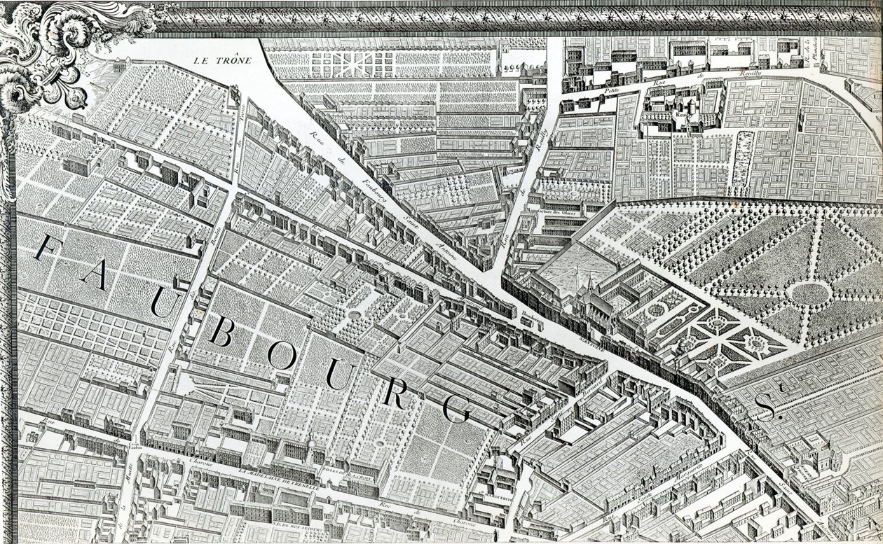 Pariisin suunnitelma, joka tunnetaan nimellä "Plan de Turgot", kaivertanut Claude Lucas, 1734-39 tekijältä Louis Bretez