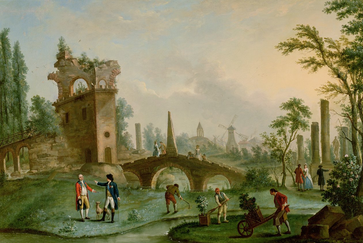 Ibinigay ni Carmontelle (1717-1806) ang Susi ng Parc Monceau sa Paris sa Duke ng Chartres (1747-93) tekijältä Louis Carrogis dit Carmontelle