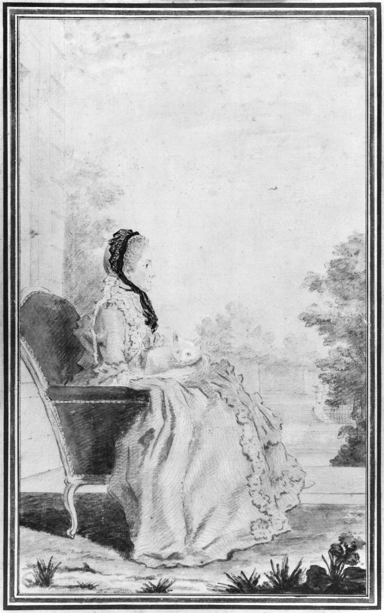 Madame du Deffandin muotokuva, 1760 (lyijykynä ja wc paperille) tekijältä Louis Carrogis dit Carmontelle