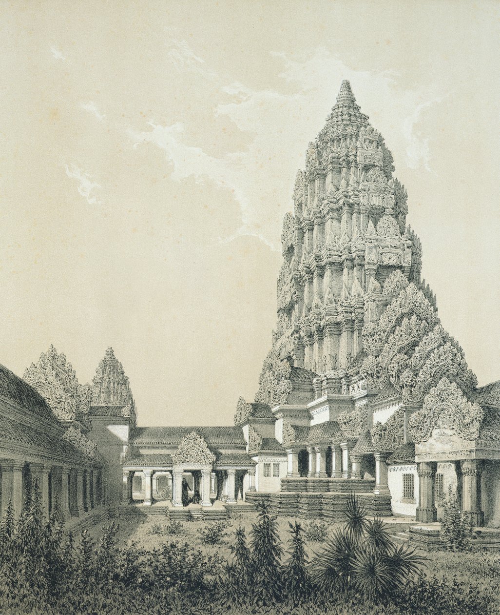 Angkor Watin keskustorni ja ylempi tuomioistuin, 1873 tekijältä Louis Delaporte