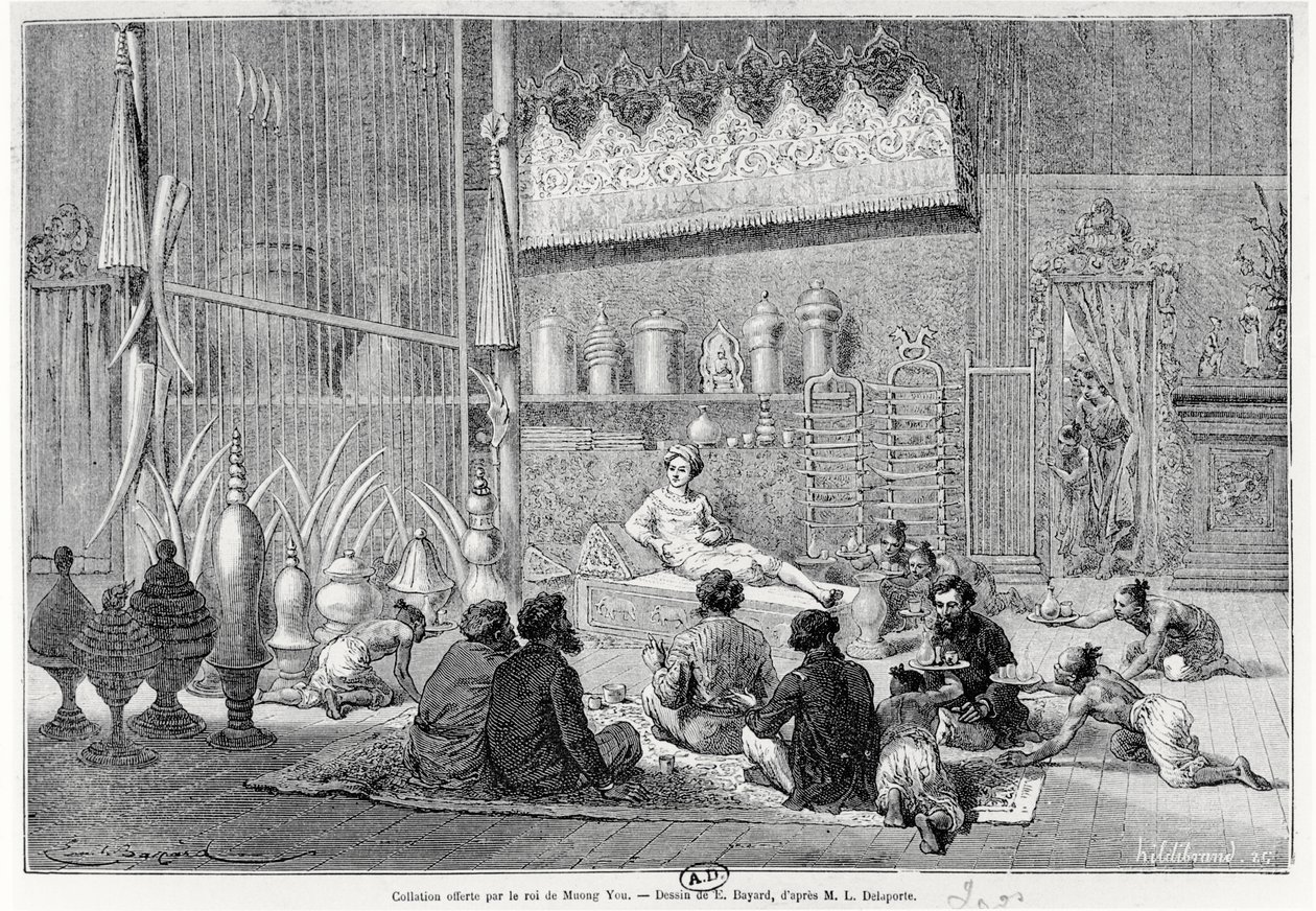 Muong Youn kuninkaan tarjoama ruoka, 1877 tekijältä Louis Delaporte