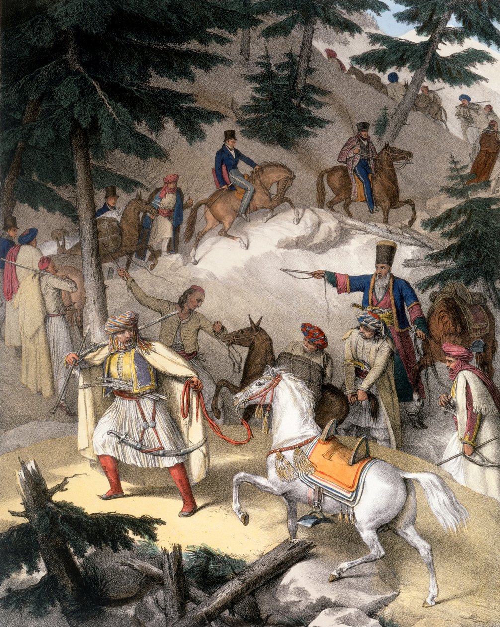 Le Pinde - Levy XI, kaiverrettu Lemercier teoksesta "Voyage à Athens et a à Constantinopoli", kirjoittanut ja kuvittanut Dupre, 1828 tekijältä Louis Dupré
