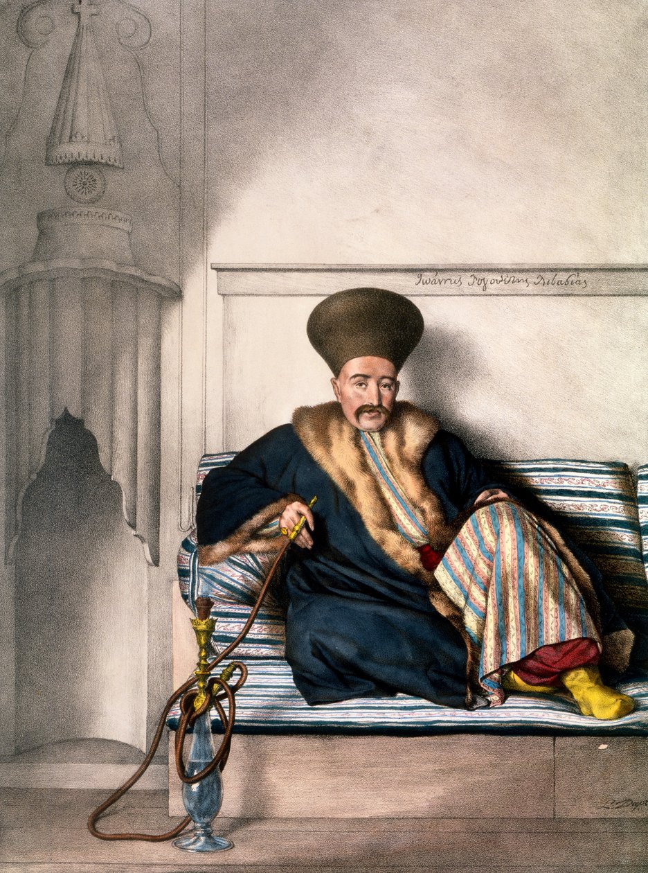 Liveryn kreikkalainen mies - Levy XV, kaiverrettu Lemercier teoksesta "Voyage à Athènes et a à Constantinopoli", kirjoittanut ja kuvittanut Dupre, 1828 tekijältä Louis Dupré