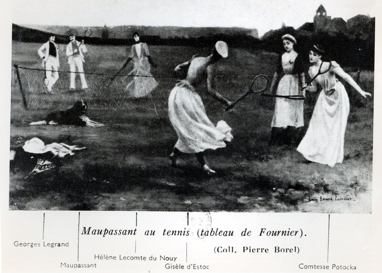 Guy de Maupassant (1850-93) Tennistä pelaamassa, Pierre Borelin teoksesta 