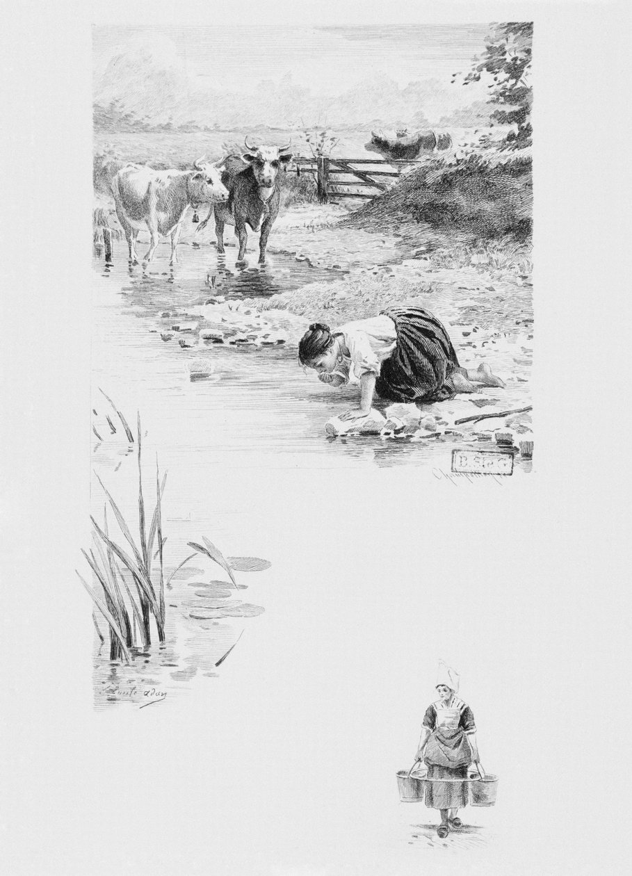 Palvelija Felicite, kuvitus Gustave Flaubertin (1821-80) Un coeur simple -kirjasta, julkaistu 1894, kaiverrus Eugene Andre Champollion (1848-1901) Paris, Libraire Editeur A. Ferroud (s. tekijältä Louis Emile Adan