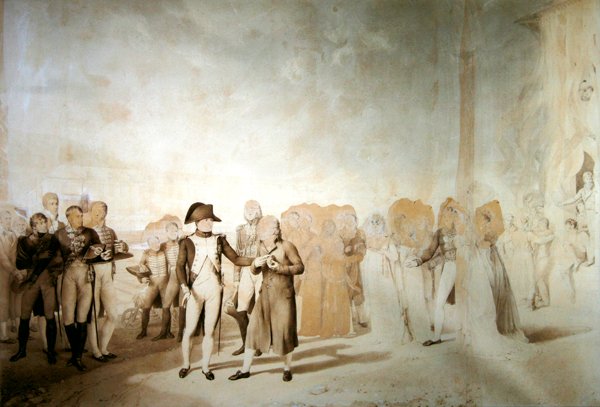 Napoleon vierailee Jouy-en-Josasin tehtaalla, 20. kesäkuuta 1806 (kynä ja seepiatussi paperille). tekijältä Eugene Isabey