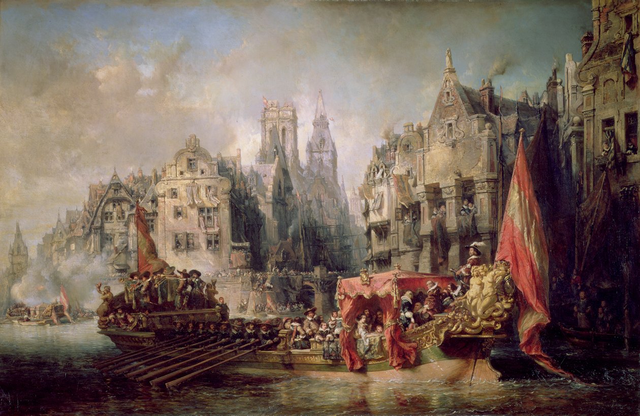 Alban herttuan (1508-82) Fernando Alvarez de Toledon saapuminen Rotterdamiin vuonna 1567, 1844 tekijältä Eugene Isabey