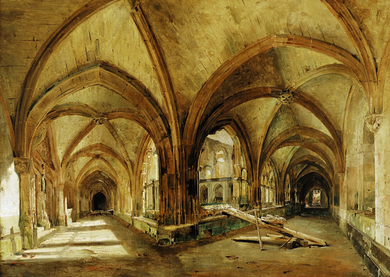 The Cloisters of St. Wandrille, n. 1825-1830 tekijältä Eugene Isabey
