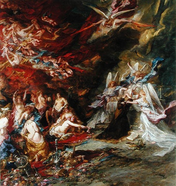 Pyhän Antoniuksen kiusaus, n. 1869 tekijältä Eugene Isabey