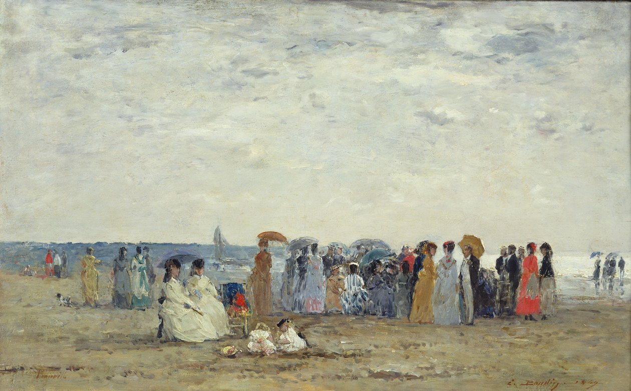 Uimarit Trouvillen rannalla, 1869 (öljy puulle) tekijältä Eugene Louis Boudin