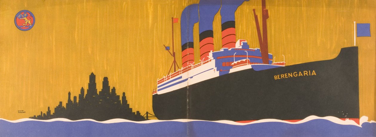 Cunard Linen mainosesite Berengarialle, n. 1930 tekijältä Louis Fancher