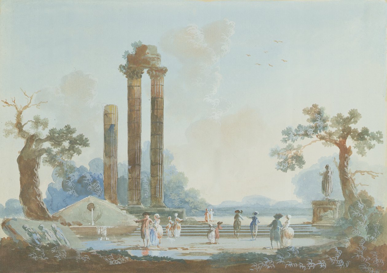 Promenade puistossa hämärässä: Riipuksia, 1784 (katso pari kohdasta 309377) tekijältä Louis Gabriel Moreau