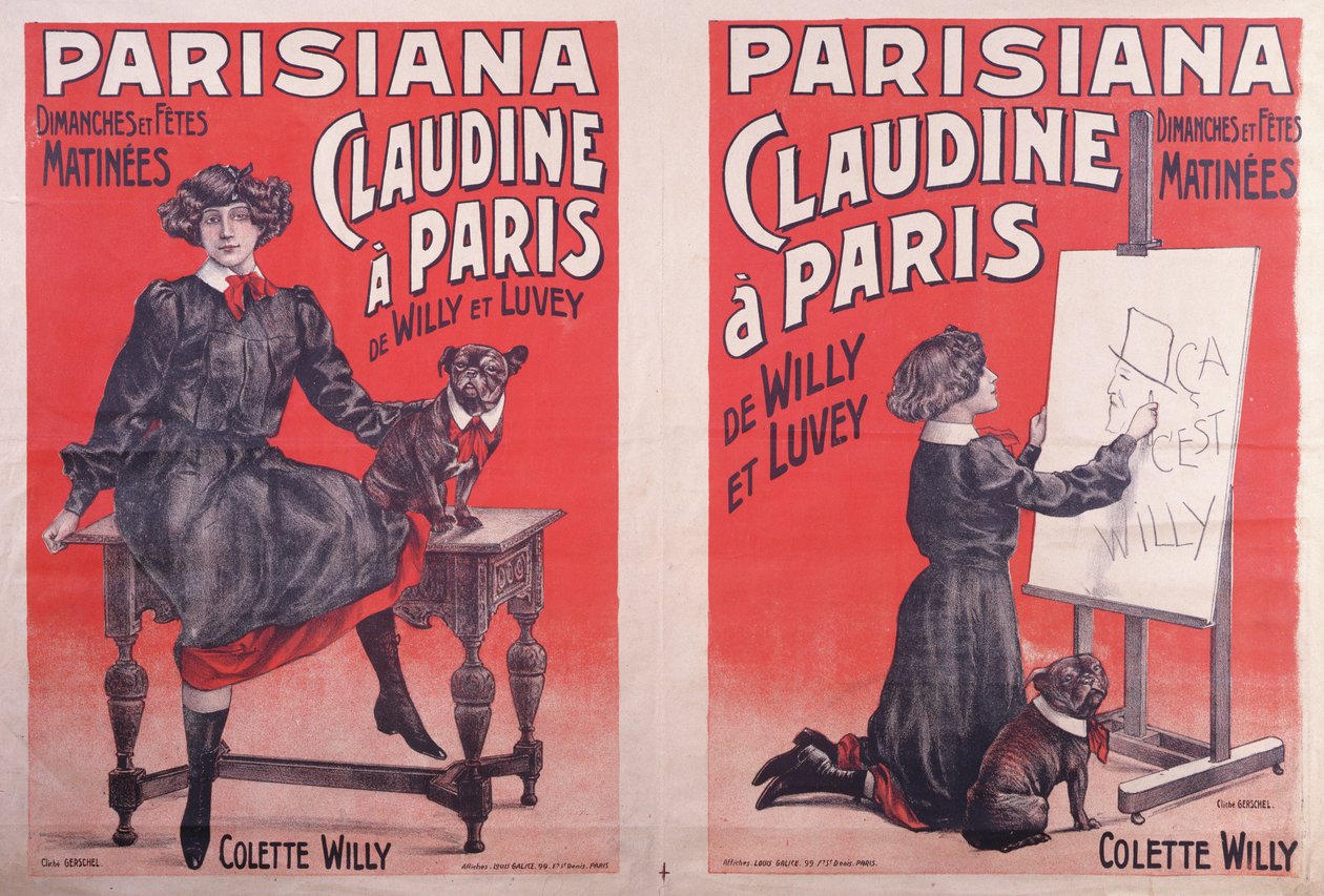 Julisteet, jotka mainostavat Claudine à Parisin esityksiä Théatre Parisianassa, n. 1906-1907 tekijältä Louis Galice
