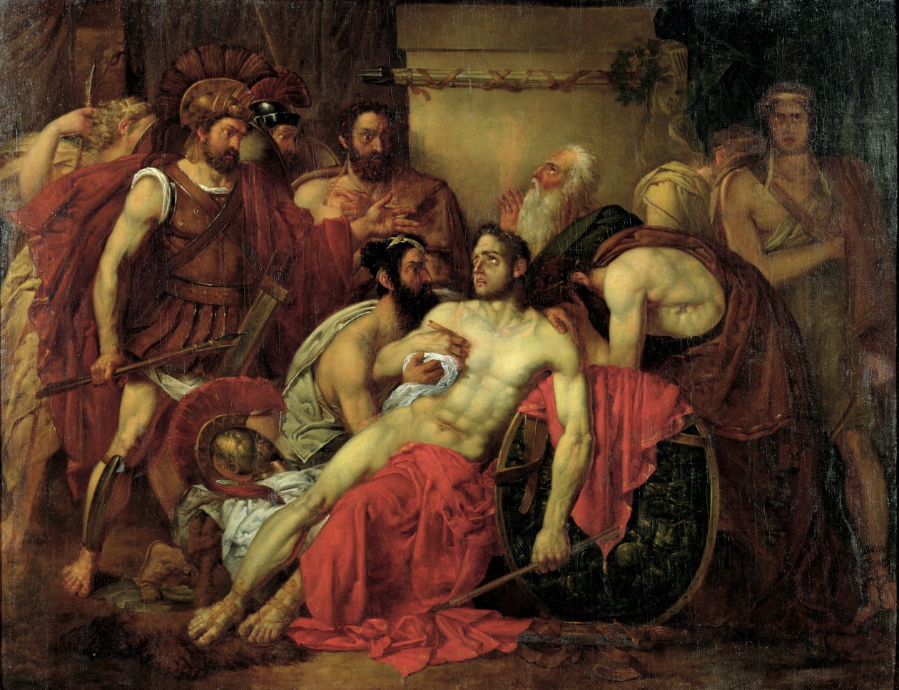 Epaminondaksen kuolema (n. 418-362 eKr.) tekijältä Louis Gallait