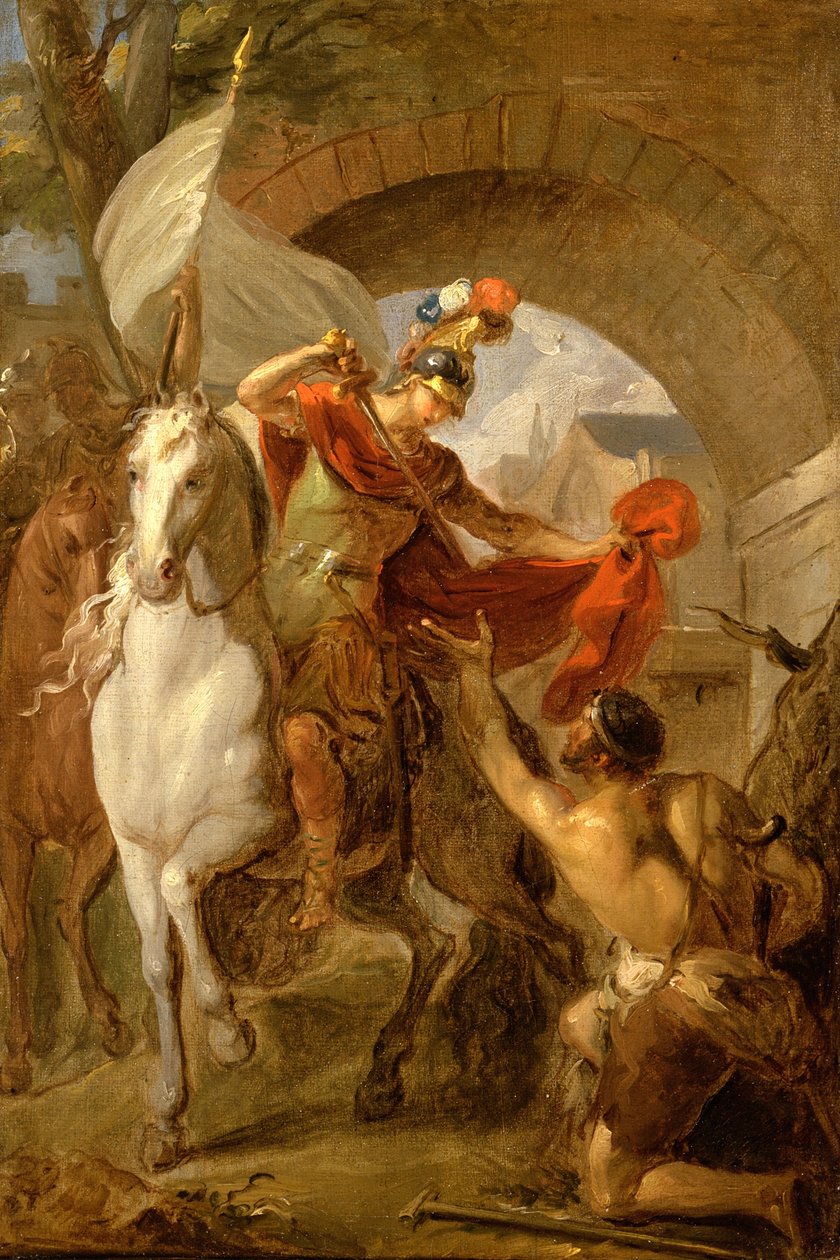 Pyhä Martin jakaa takkinsa kerjäläisen kanssa, n. 1737 tekijältä Louis Galloche
