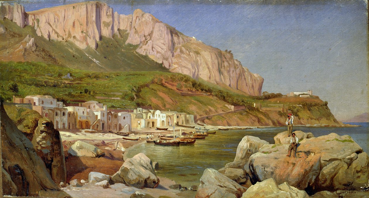 Kalastajakylä Caprilla (öljy paperille kankaalle) tekijältä Louis Gurlitt