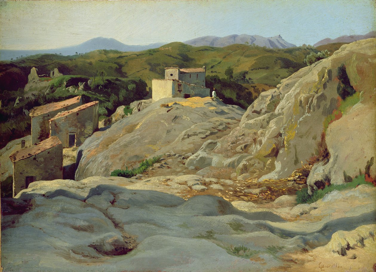 Kylä vuoristossa (öljy paperille kankaalle) tekijältä Louis Gurlitt