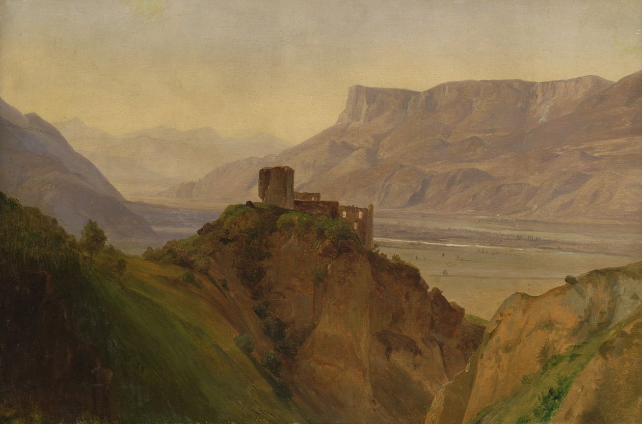 Die Ruine Brunnenburg mit dem Etschtal, 1838 (öljy paperille puulle) tekijältä Louis Gurlitt