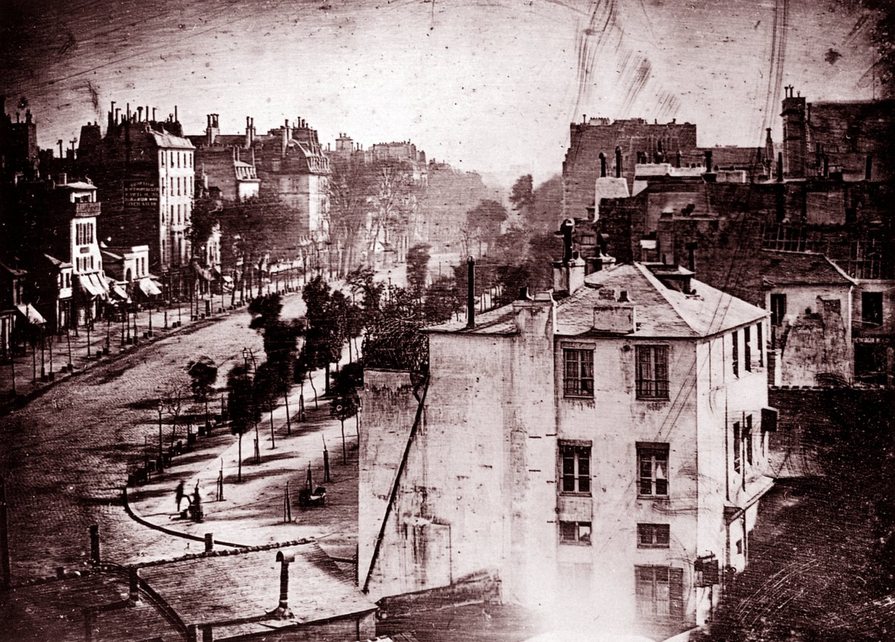 Boulevard du Temple, Pariisi, 3. kaupunginosa, 1838 (dagerrotypia) tekijältä Louis Jacques Mande Daguerre
