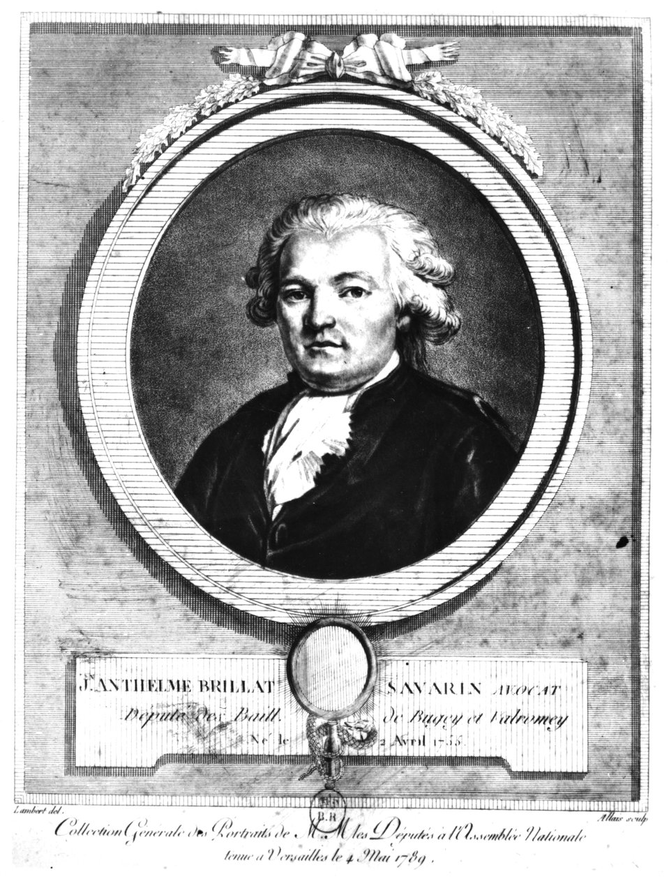 Lambertin kaivertama Jean-Anthelme Brillat-Savarinin (1755-1826) muotokuva, toukokuu 1789 tekijältä Louis Jean Allais