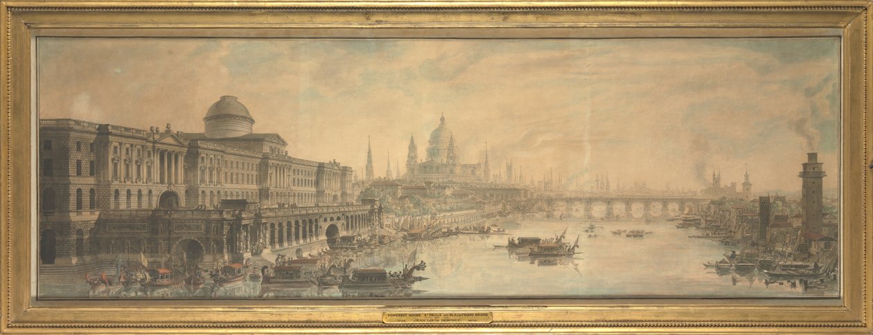 Somerset House, Saint Paulin katedraali ja Blackfriars Bridge tekijältä Louis Jean Desprez