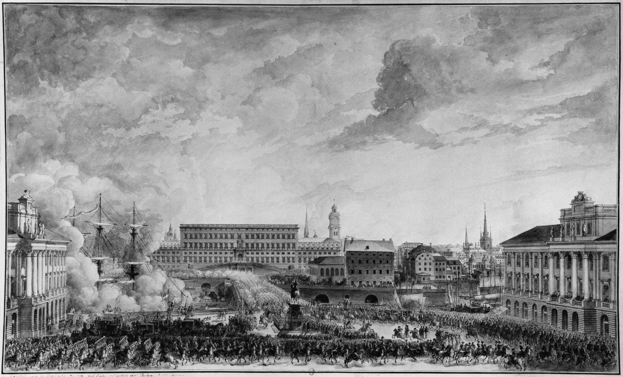 Näkymä Tukholmaan, 1700-luvun loppu (kynä ja pesu paperille) tekijältä Louis Jean Desprez