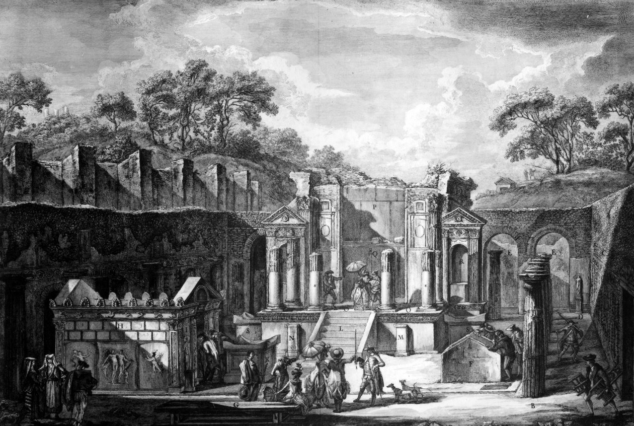 Näkymä Isisin temppelistä, Pompejista, kaiverrettu Francesco Piranesi, 1788 tekijältä Louis Jean Desprez