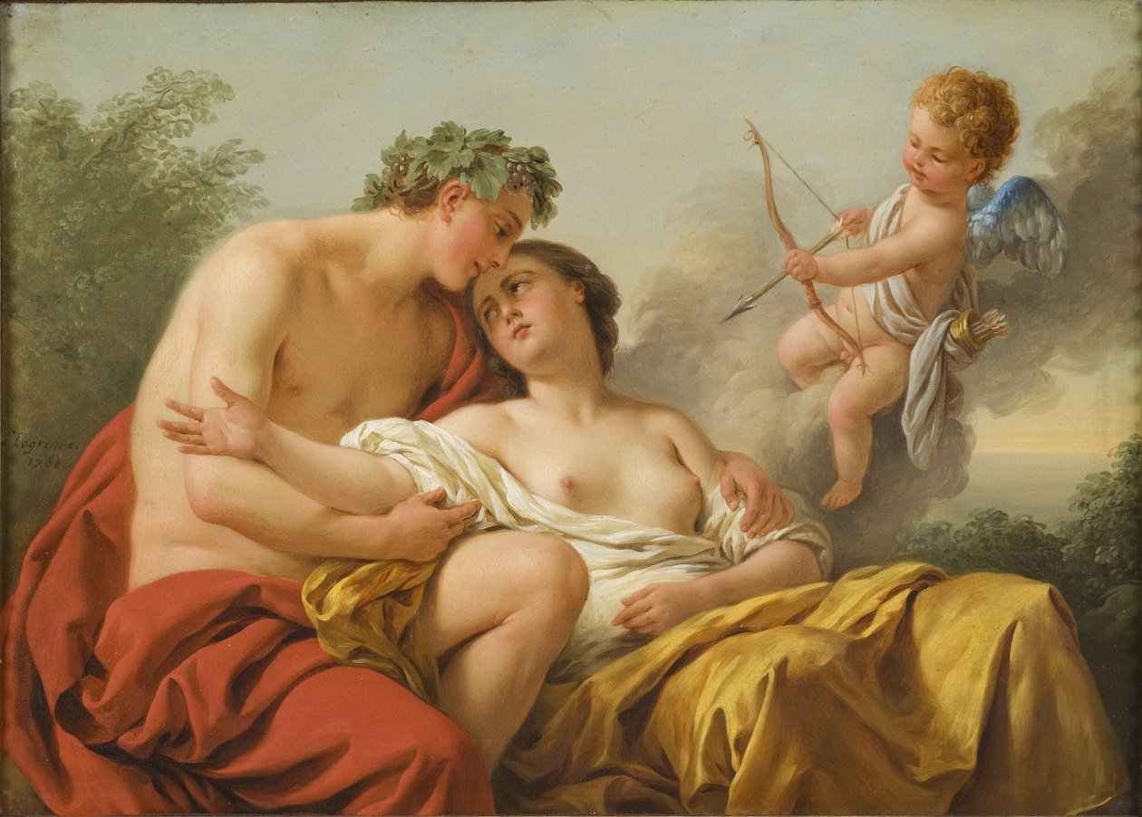 Bacchus ja Ariadne, 1768 (öljy kuparille) tekijältä Louis Jean François Lagrenée