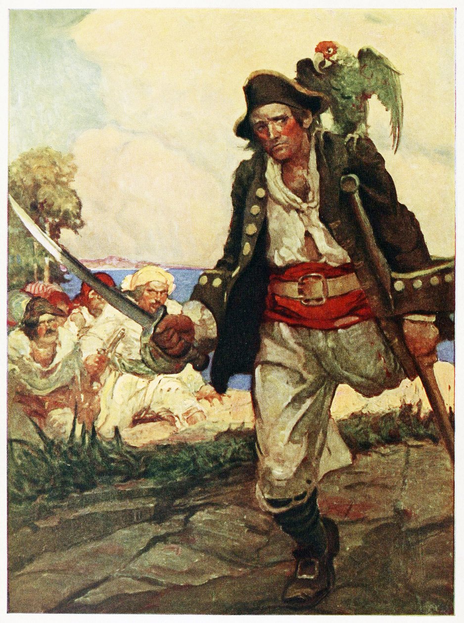 Etukappale Treasure Island -pubista. 1915 (värinen litorafia) tekijältä Louis John Rhead