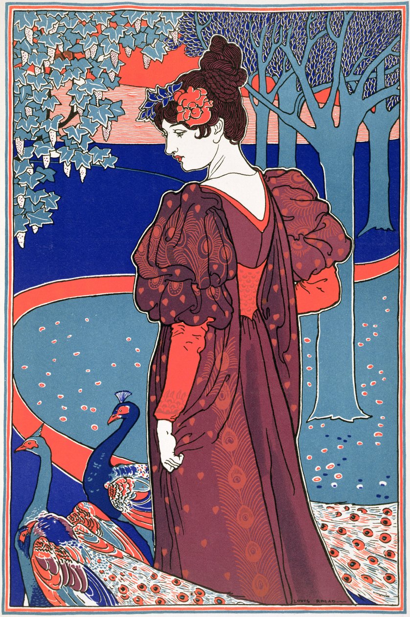 Woman with Peacocks, "L