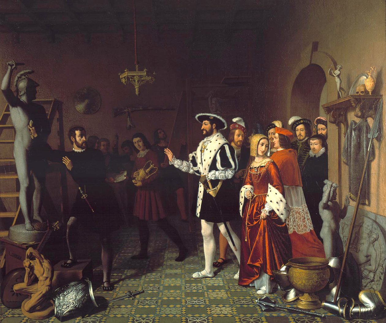 François I vierailee Benvenuto Cellinissä Neslen linnassa, n. 1845 tekijältä Louis Joseph Grisée