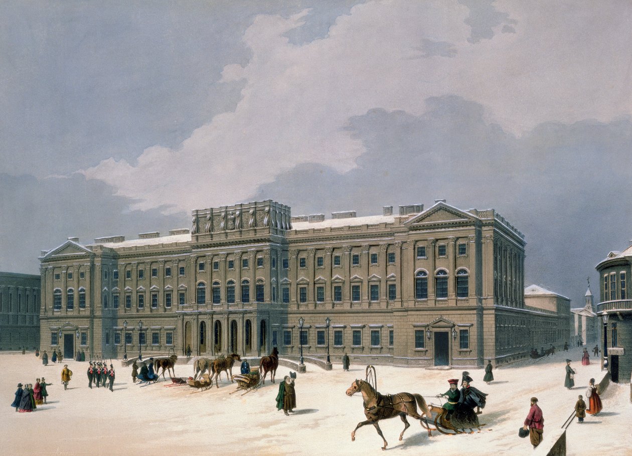 Leuchtenbergin suurherttuan palatsi Pietarissa, Lemercierin painatus, Pariisi, 1840-luku tekijältä Louis Jules Arnout