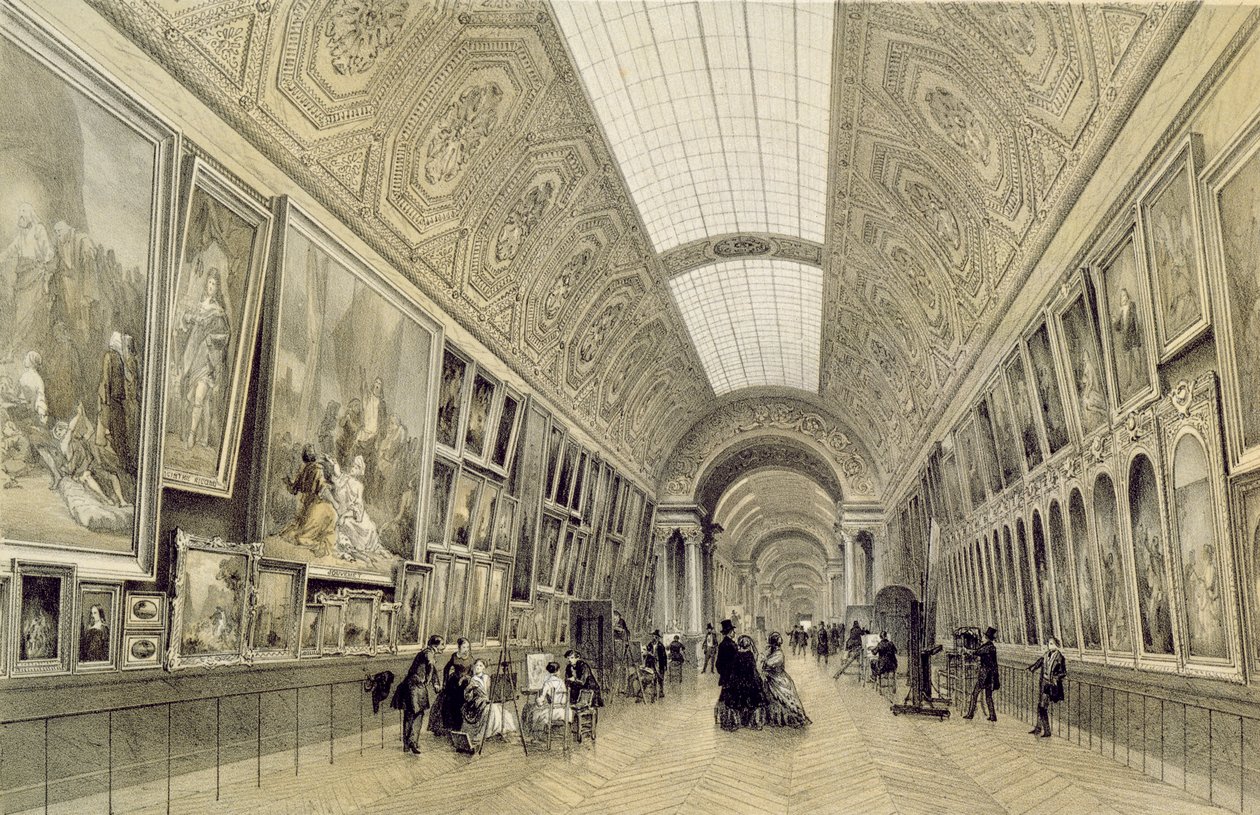Näkymä Louvren suuresta galleriasta, n. 1850-1870 tekijältä Louis Jules Arnout