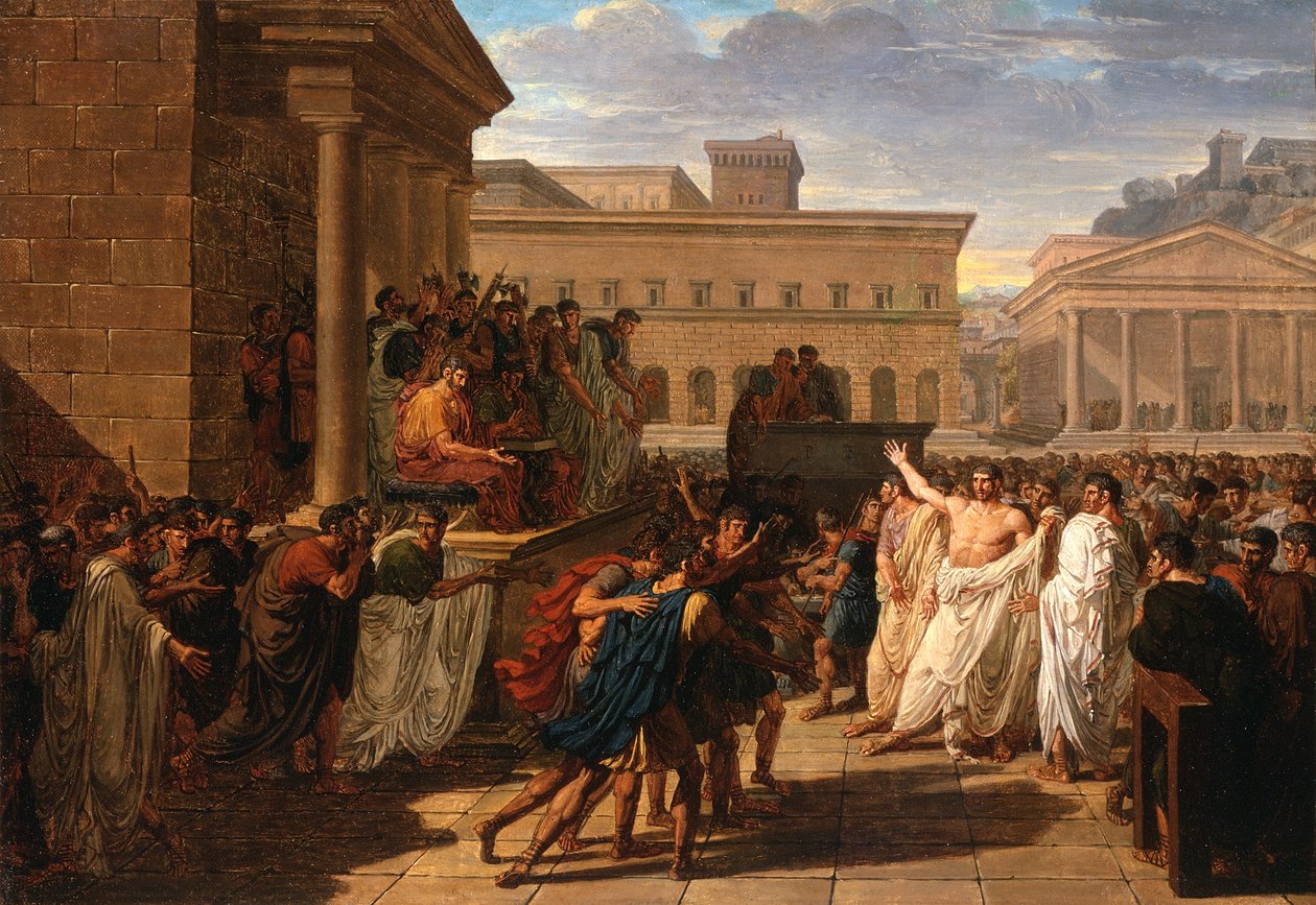 Brutus kuuntelee Tarquinsin lähettiläitä, n. 1815 tekijältä Louis Lafitte