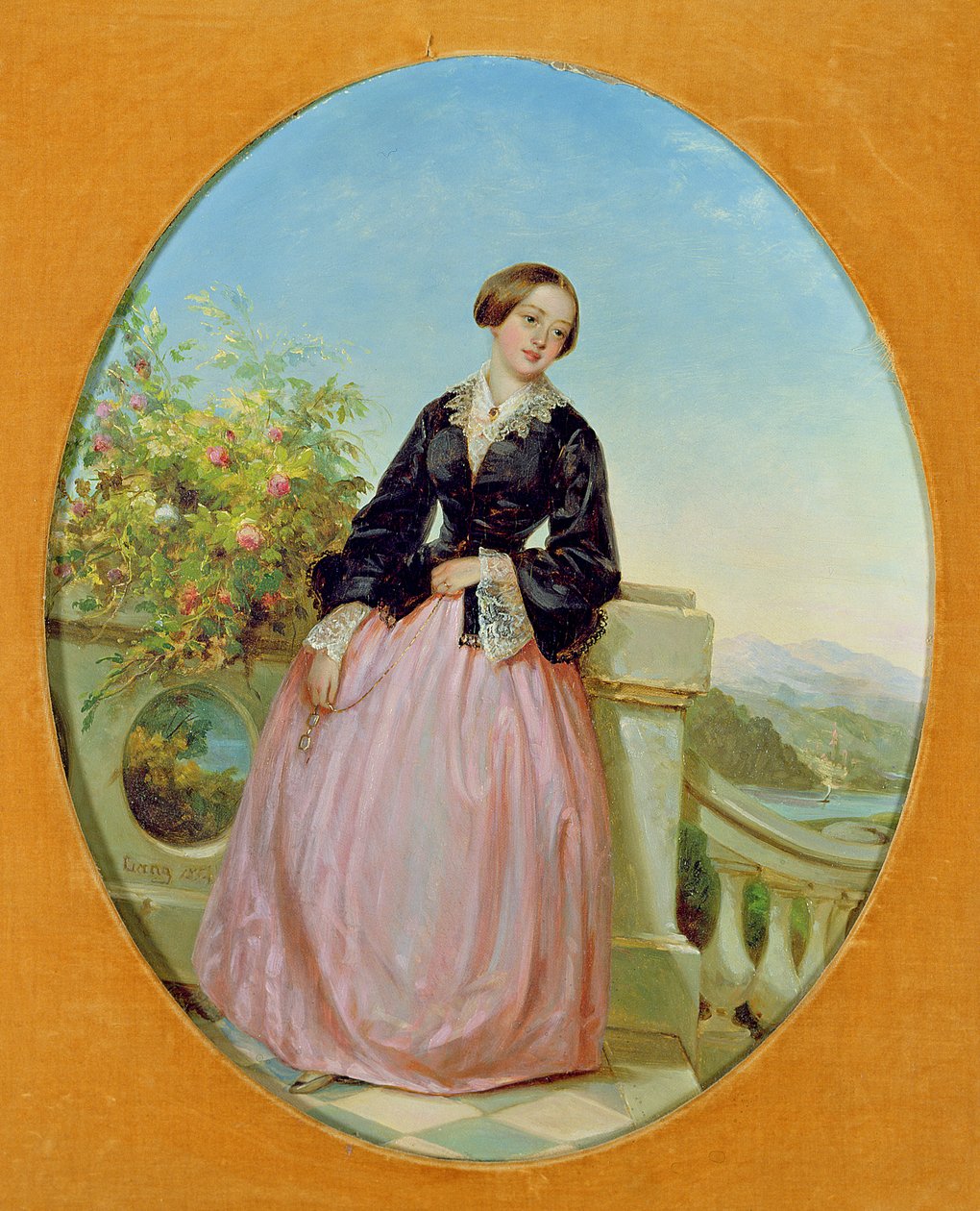 Nuori nainen parvekkeella, 1854 tekijältä Louis Lang