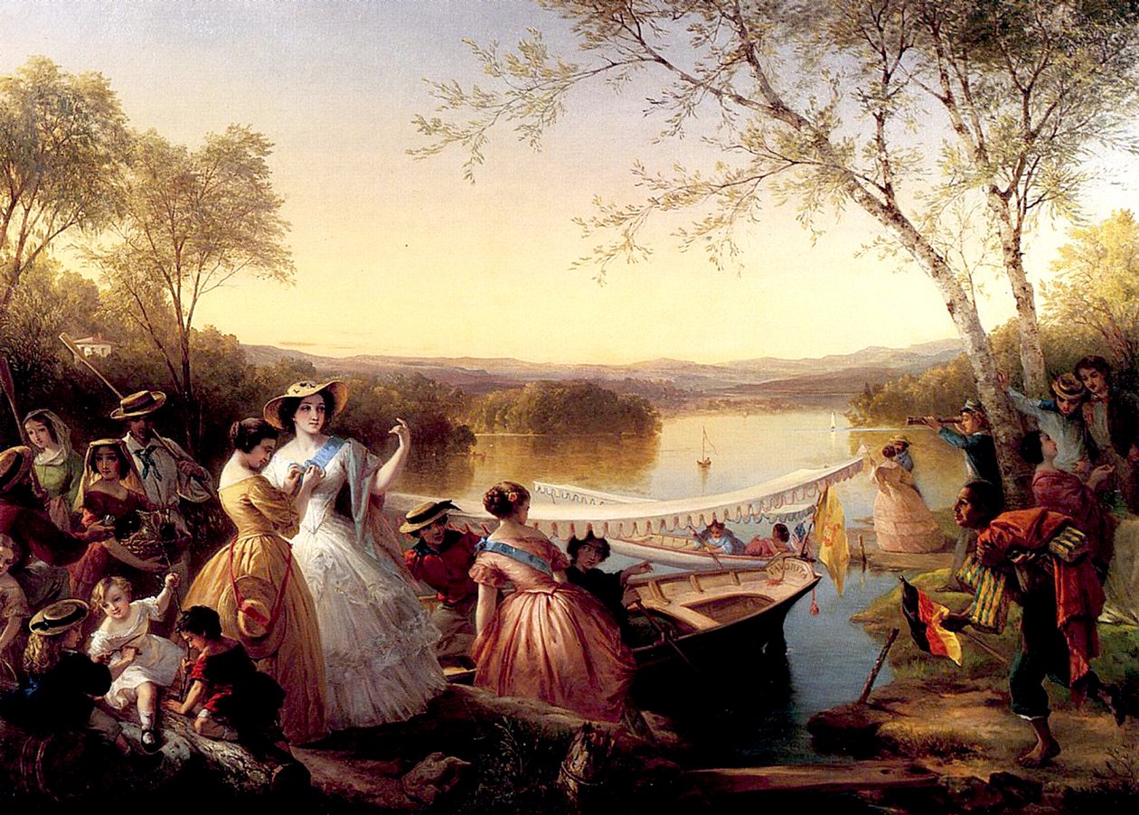 Ennen naisten venekilpailua, Mahopacjärvi, 1864-65 tekijältä Louis Lang